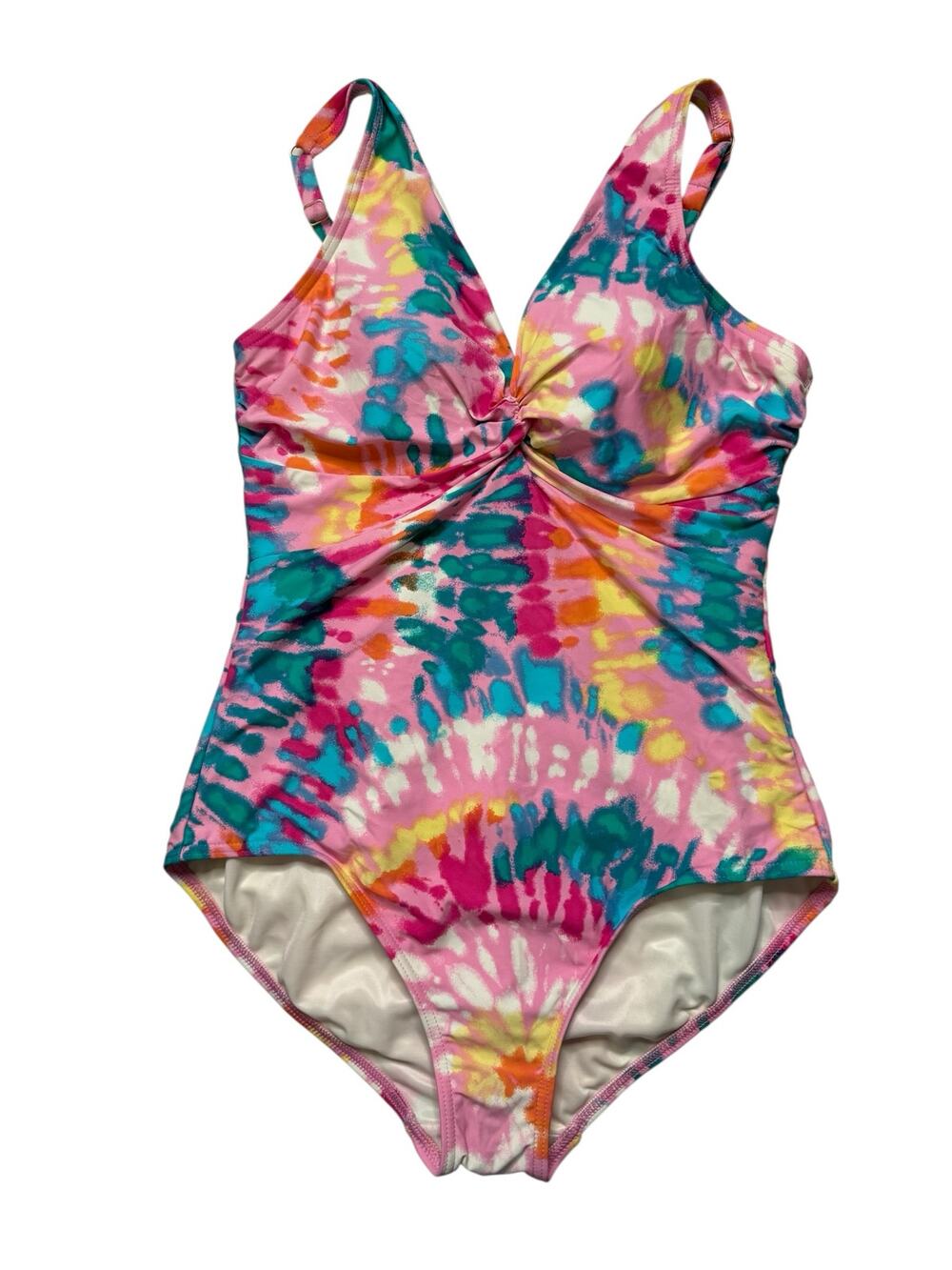 LANDS END Tie Dye One Piece Swimsuit Size 10 Petite Pink Blue Wirefree #522911